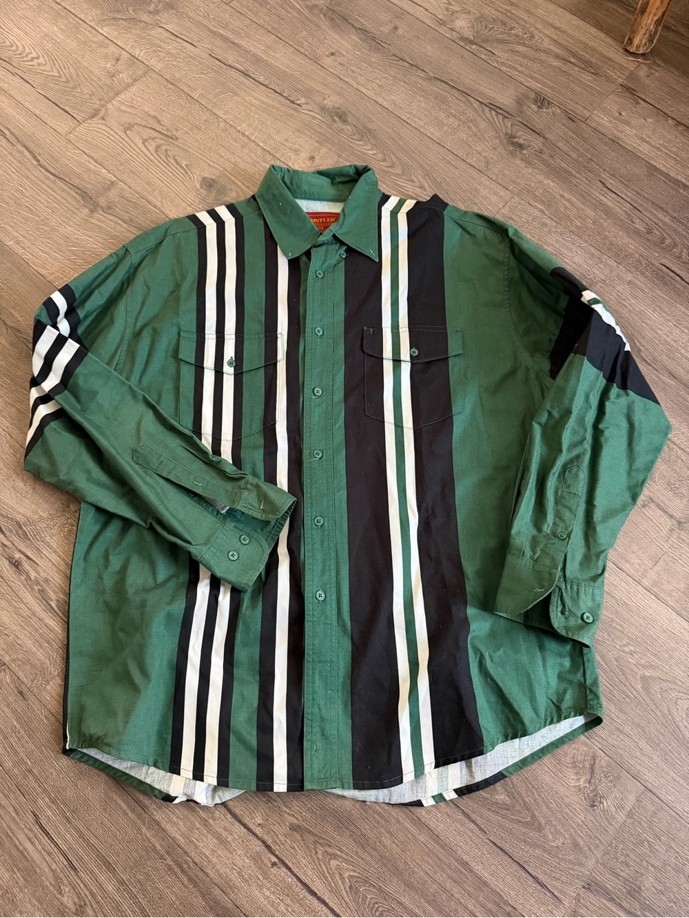 Vintage Rustler Button Up Shirt Mens XLarge Green Western Striped 90s Wrangler